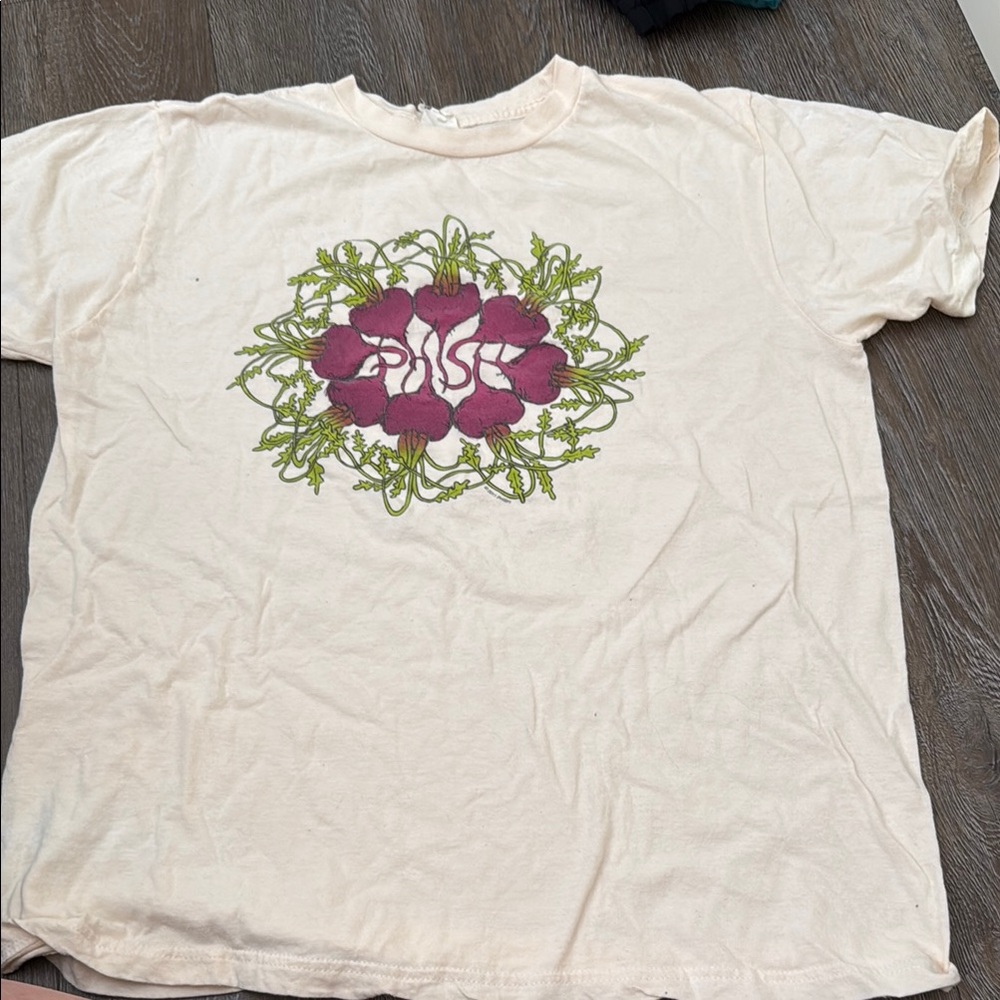 Phish Fall Tour '99 Cream T-Shirt with Purple Floral Radish Design size large